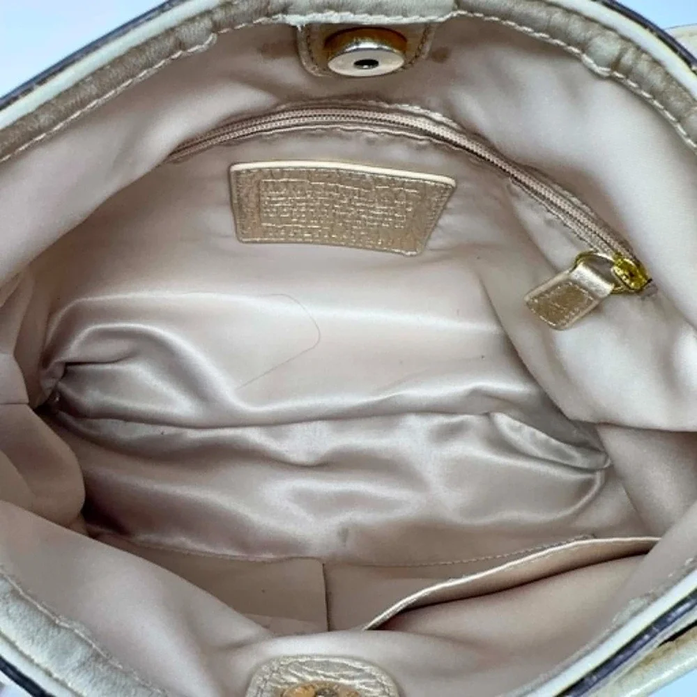 Coach F19260 Signature‎ Lurex Turnlock Crossbody Shoulder Bag Champagne Gold